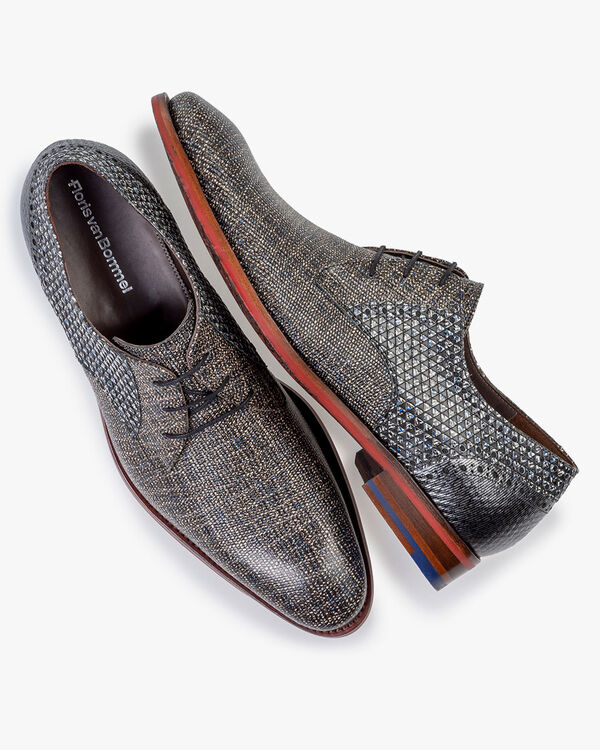 Schn&uuml;rschuh Leder-Print taupe