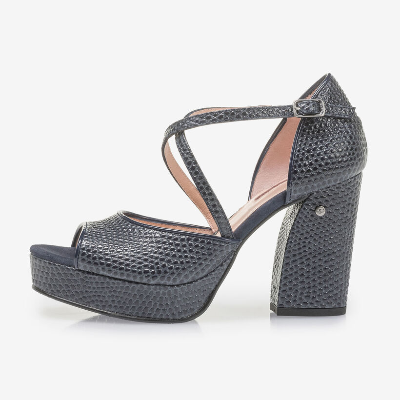 Dunkelblaue Leder-Sandalette mit Print