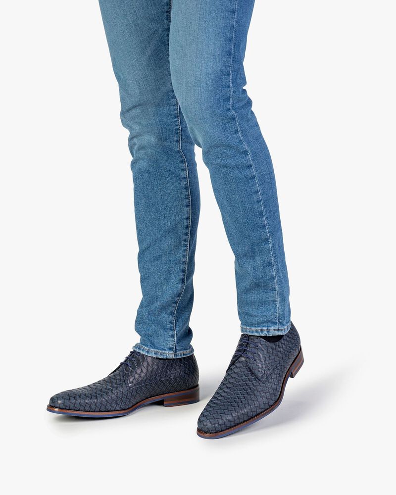 Schn&uuml;rschuh blau Nubukleder