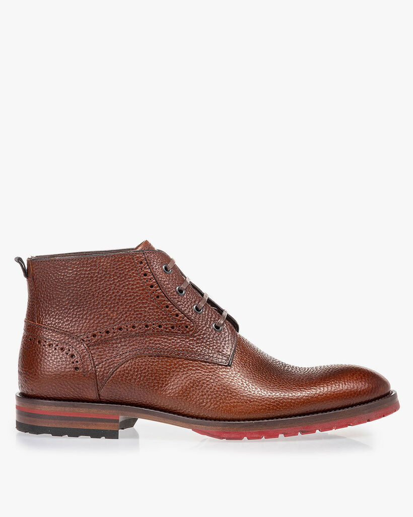 Schn&uuml;rstiefel Strukturleder cognac