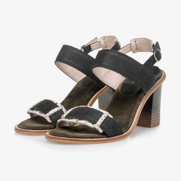 Black high-heeled nubuck leather sandal
