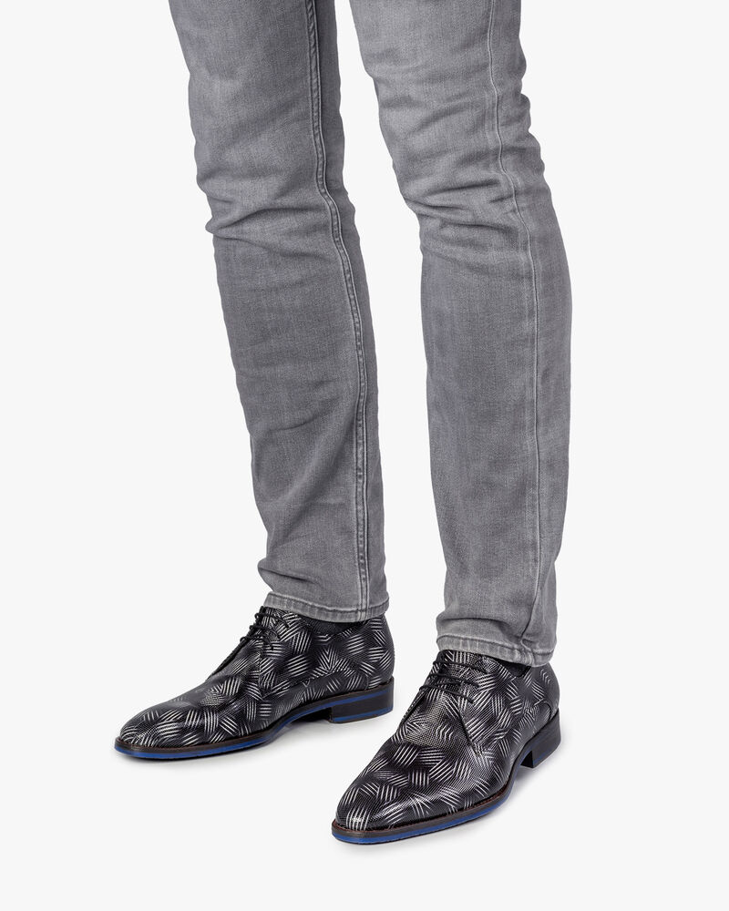 Schn&uuml;rschuh Lackleder schwarz-wei&szlig;