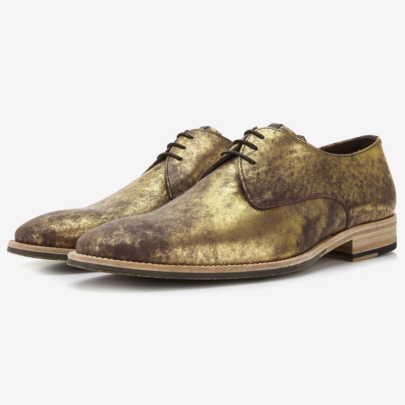 Floris van Bommel men's lace-up shoe in gold metallic leather