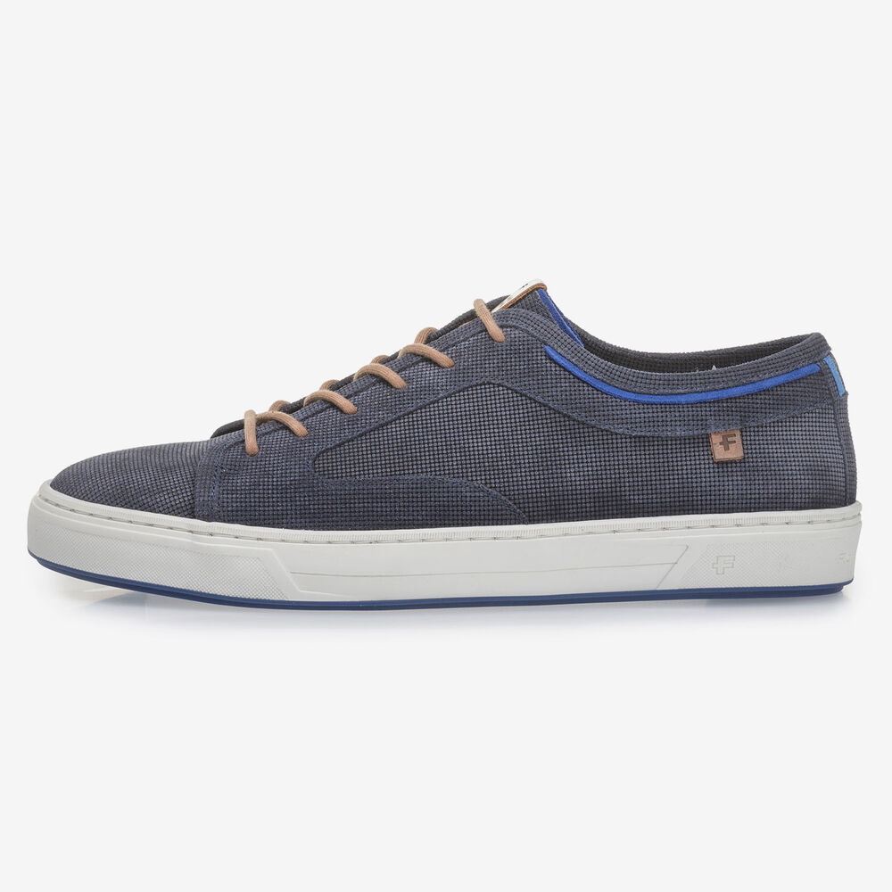 Dark blue suede leather lace shoe with print