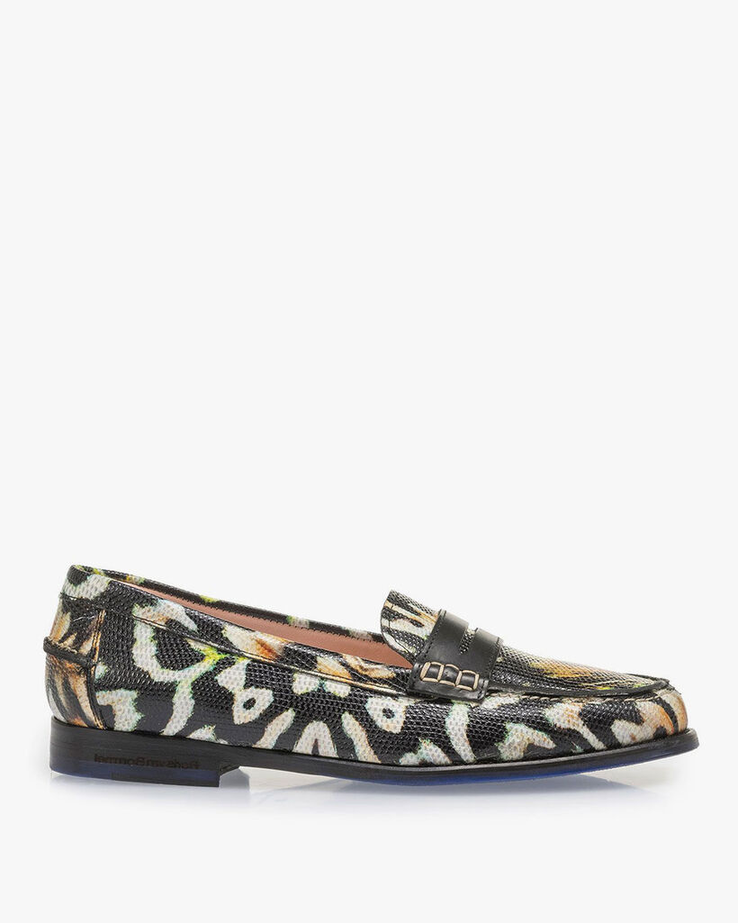 Schwarzer Leder-Loafer Print