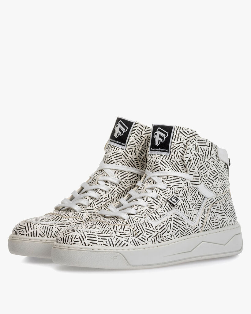 Sneaker Leder mit Print schwarz-wei&szlig;