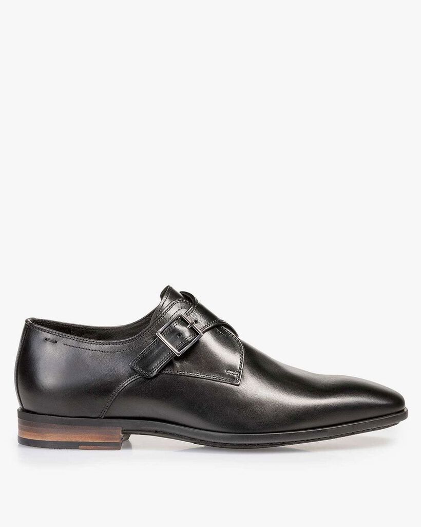 Black calf leather monk