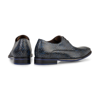 Schn&uuml;rschuh Leder-Print dunkelblau