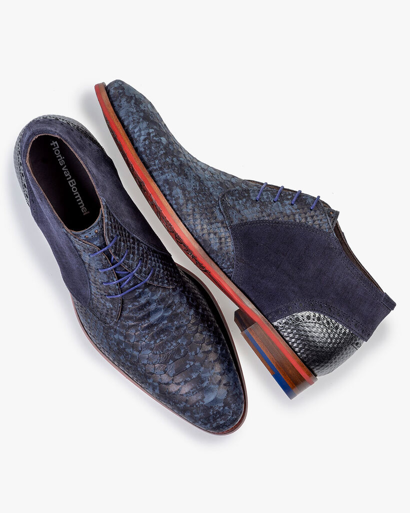 Schn&uuml;rstiefel Nubukleder dunkelblau