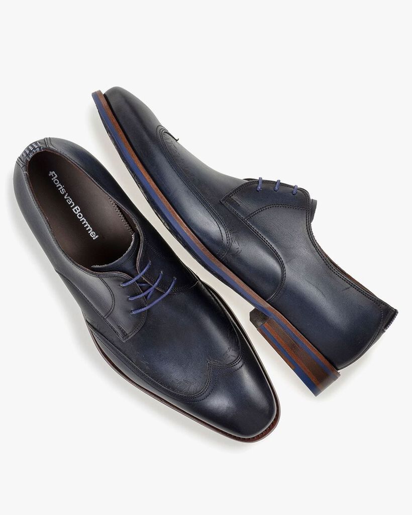 Schn&uuml;rschuh blau Kalbsleder