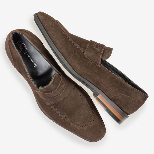 Dark brown suede leather loafer