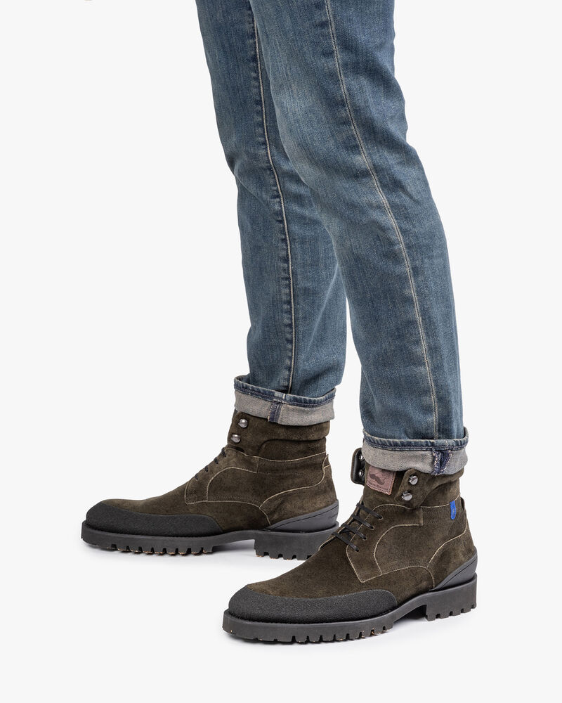 Lace boot green suede leather