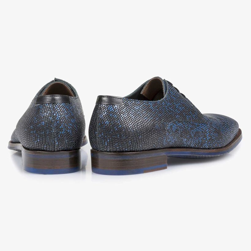 Black premium lace shoe with blue metallic print