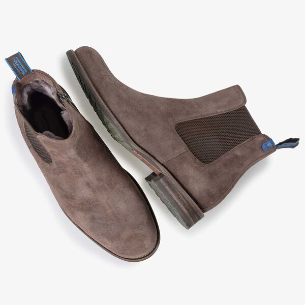 Wool lined brown suede leather Chelsea boot