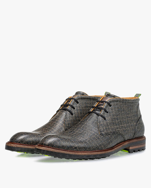 Schn&uuml;rstiefel bedrucktes Leder taupe