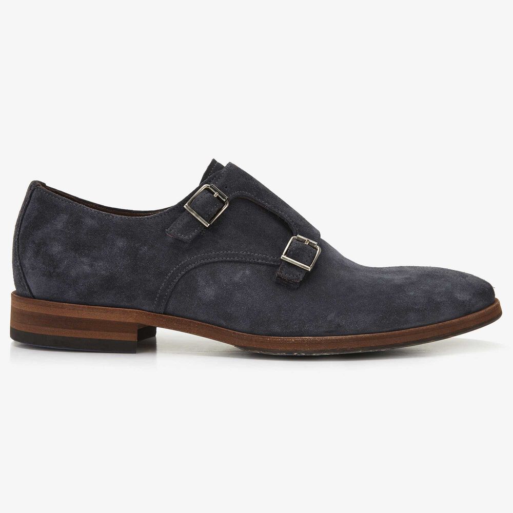Floris van Bommel blauer Herren-Schnallenschuh aus Veloursleder