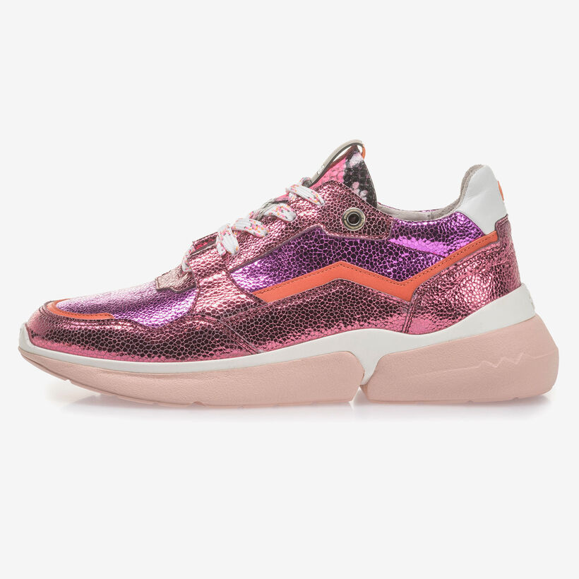 Pinker Leder-Sneaker mit Metallic-Print