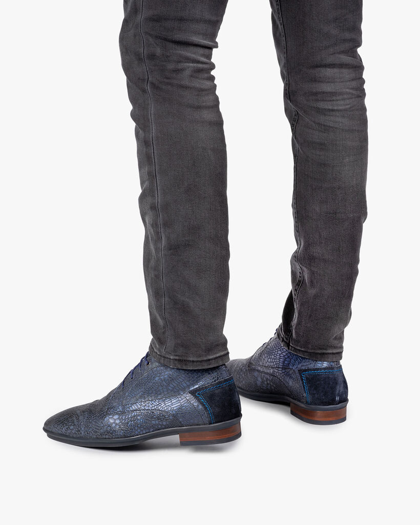 Schn&uuml;rstiefel mit Print blau