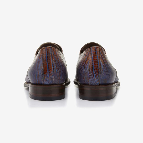 Floris van Bommel cognac coloured lizard print men's lace-up shoe