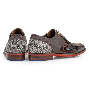 Schn&uuml;rschuh Leder mit Print cognac