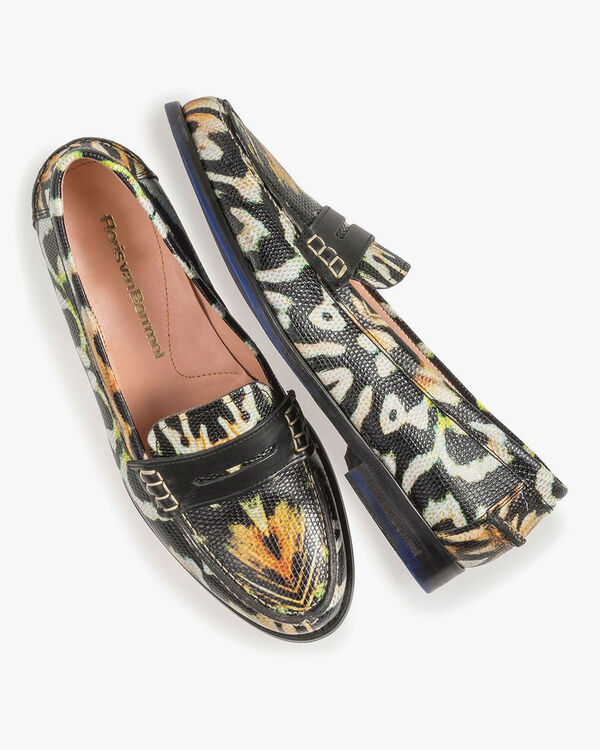 Schwarzer Leder-Loafer Print