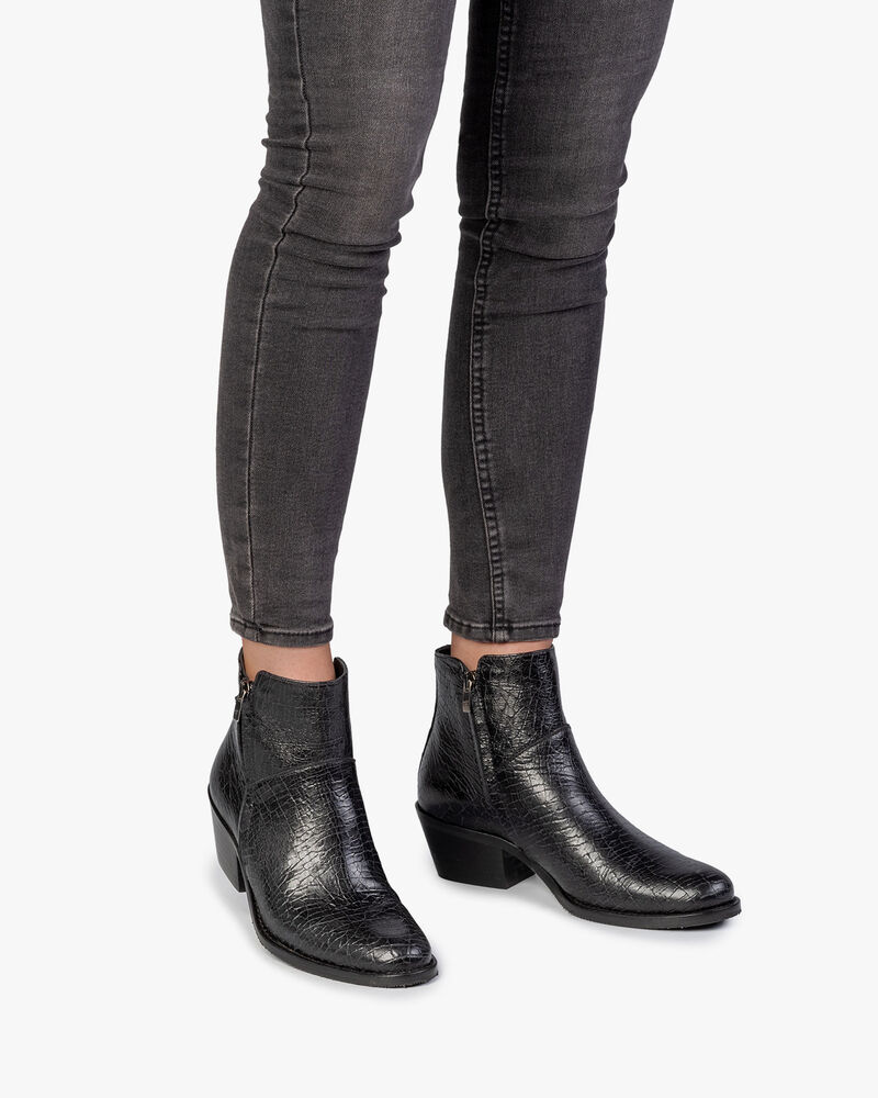 Stiefelette Craquel&eacute; Leder schwarz