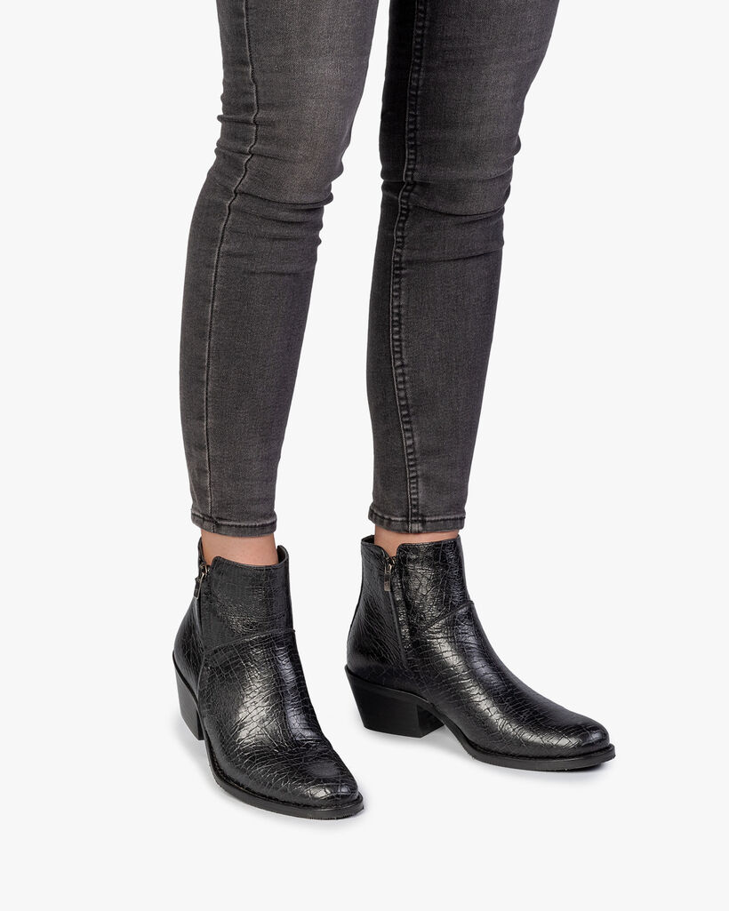 Stiefelette Craquel&eacute; Leder schwarz
