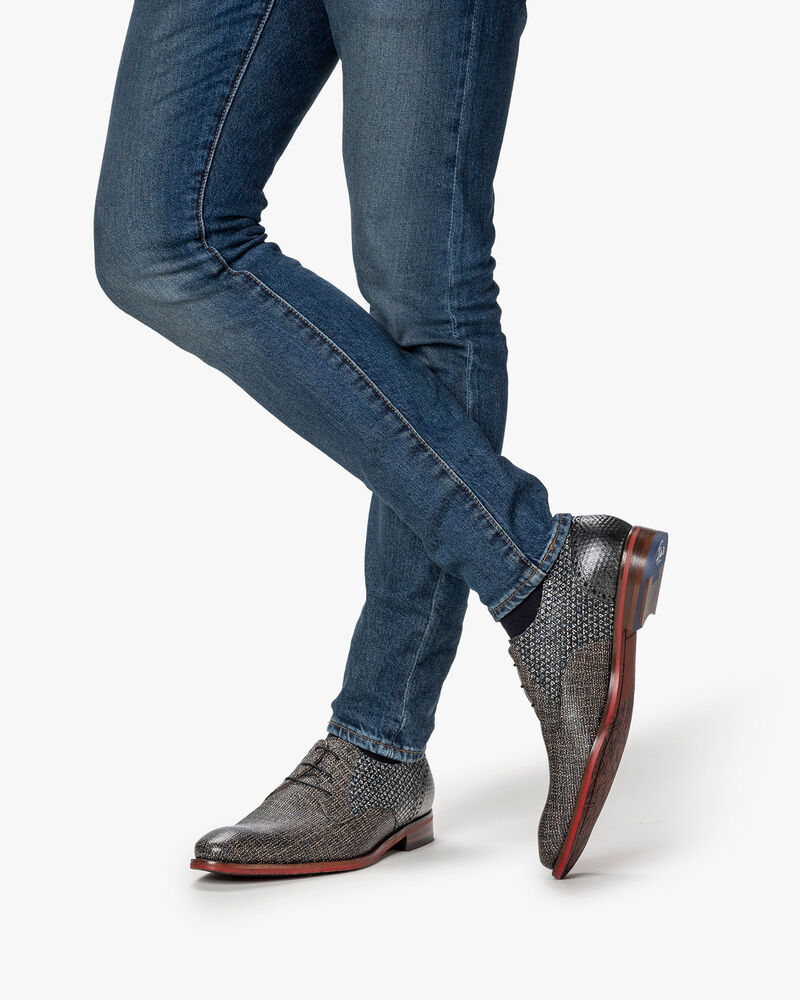 Schn&uuml;rschuh Leder-Print taupe