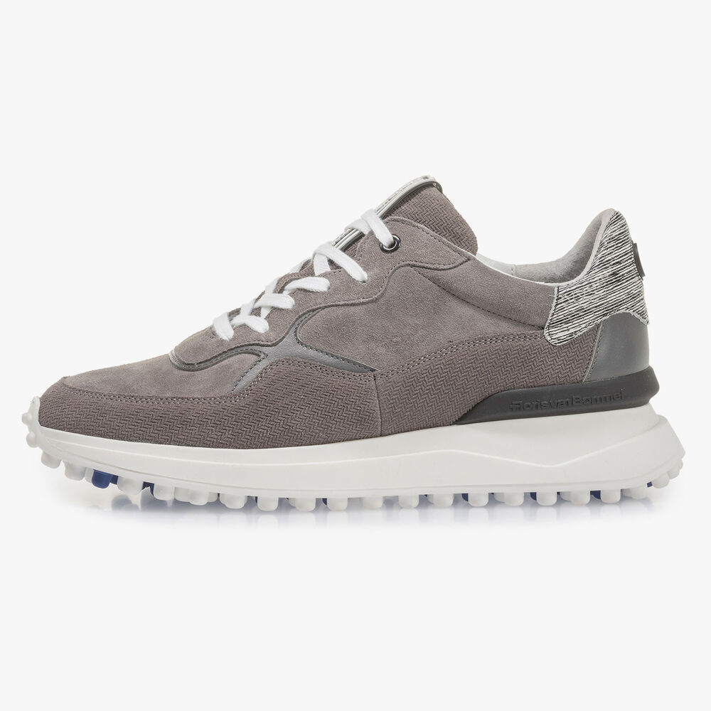 Grey suede leather sneaker with print
