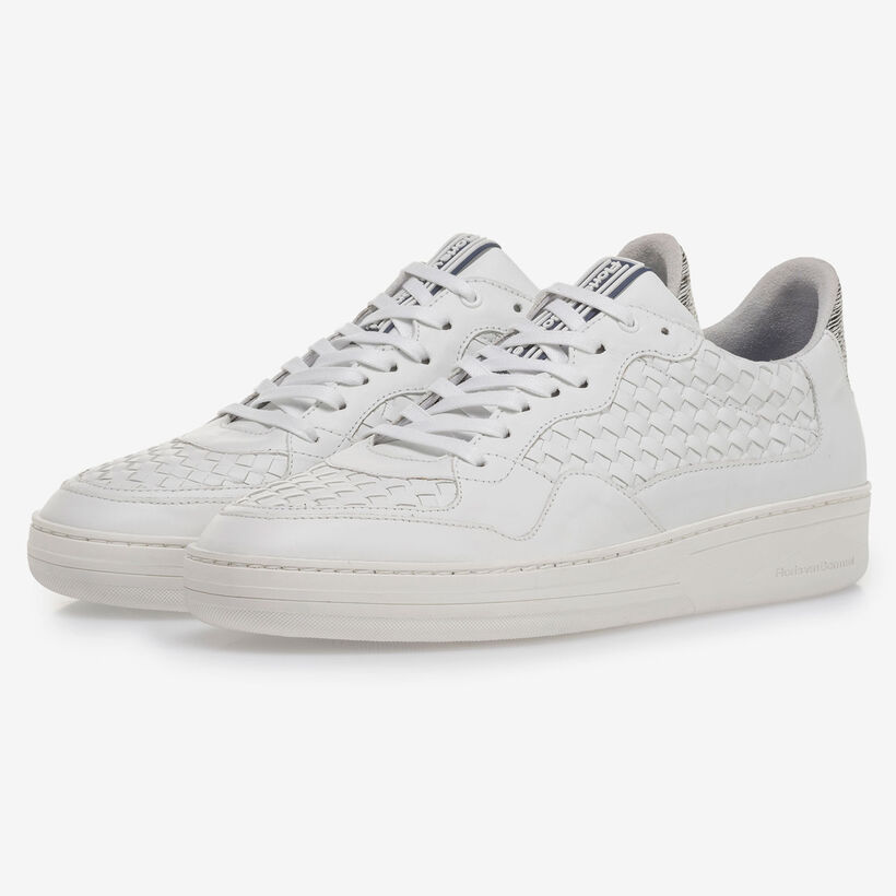 Wei&szlig;er geflochtener Kalbsleder-Sneaker