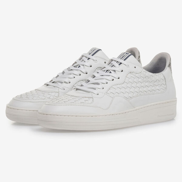 Wei&szlig;er geflochtener Kalbsleder-Sneaker