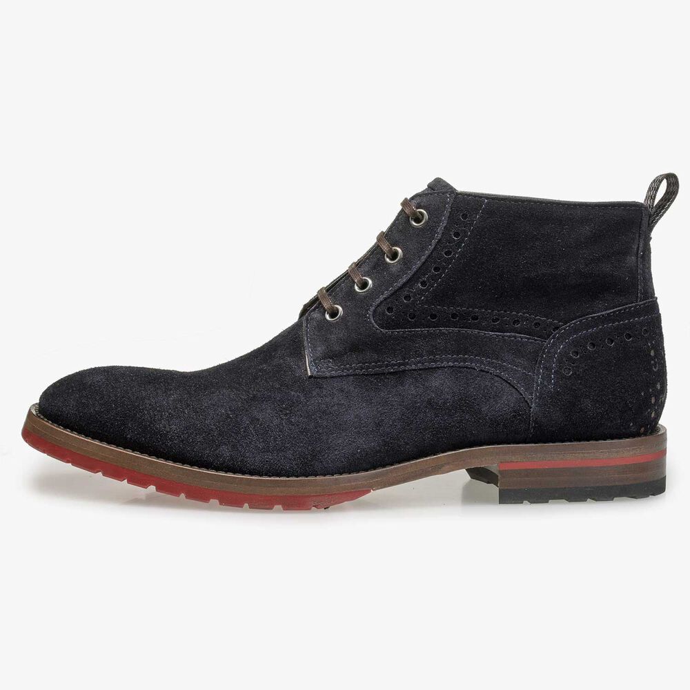 Blue suede leather lace boot with brogue details