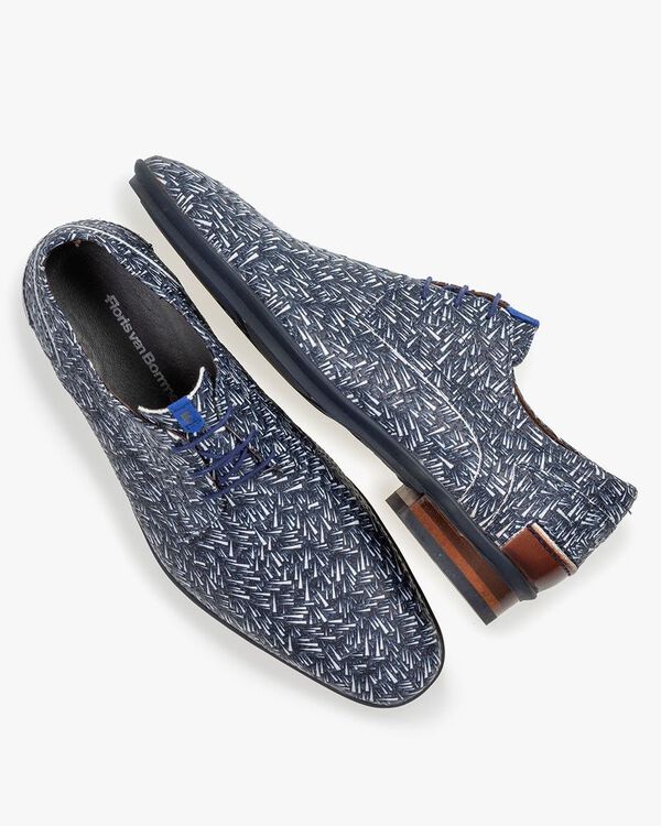Schn&uuml;rschuh Nubukleder mit Print blau