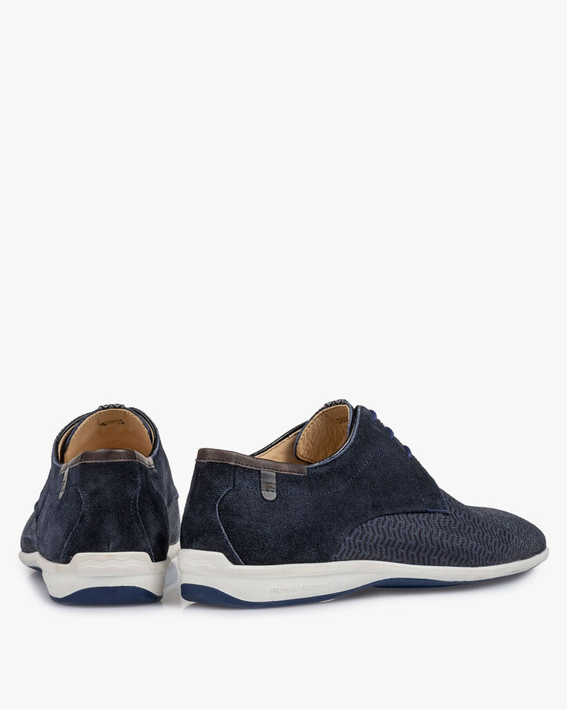 Lace shoe printed nubuck leather blue
