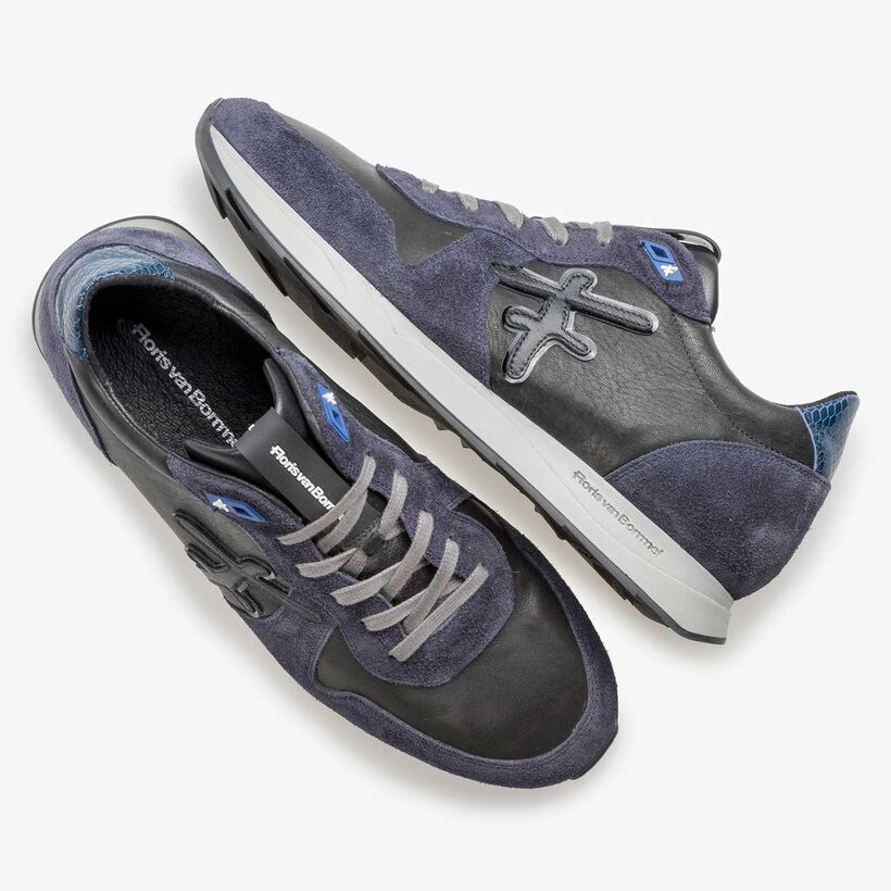 Nappa leather sneaker with blue suede leather accents
