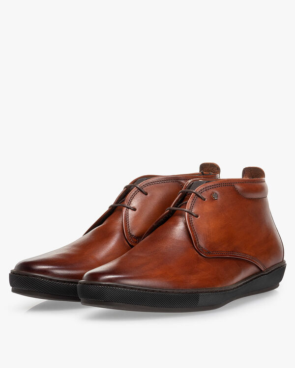 Schn&uuml;rstiefel Kalbsleder dunkel cognacfarben