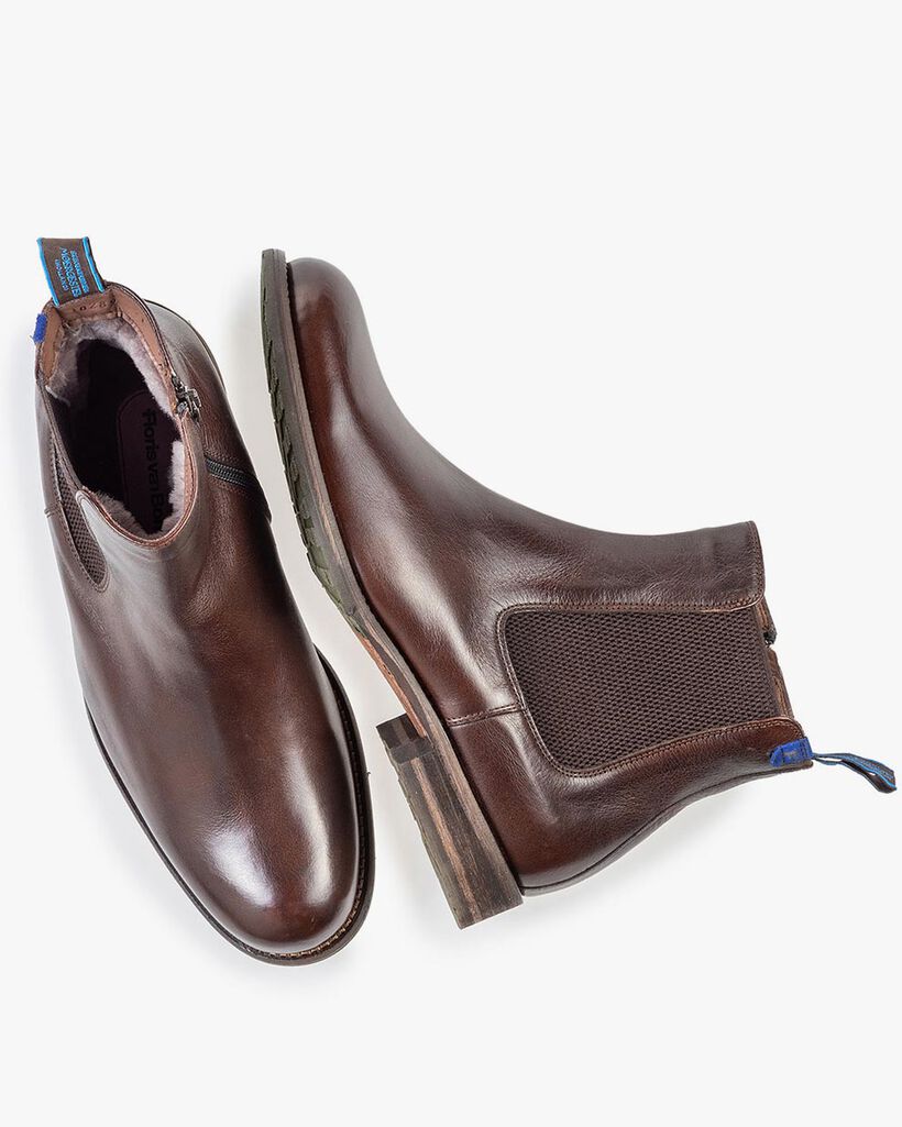 Mit Lammfell gef&uuml;tterter brauner Chelsea Boot