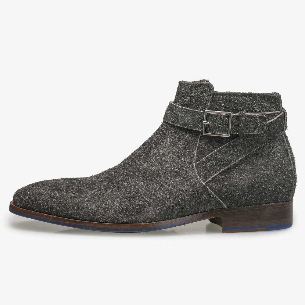 Grey rough suede leather ankle boot