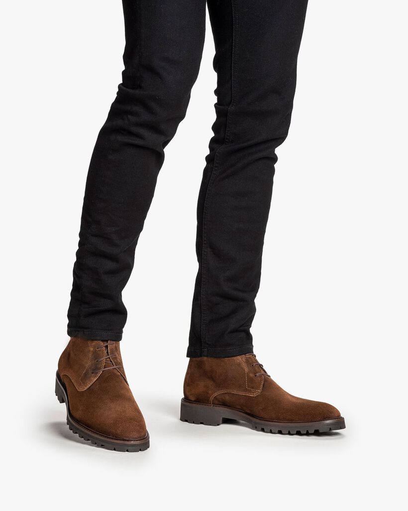 Schn&uuml;rstiefel Wildleder cognac