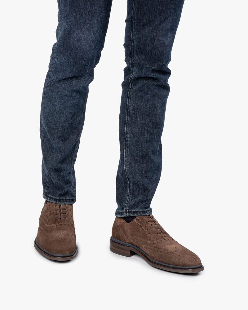 Brogue suede leather dark taupe