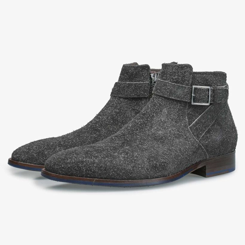 Grey rough suede leather ankle boot