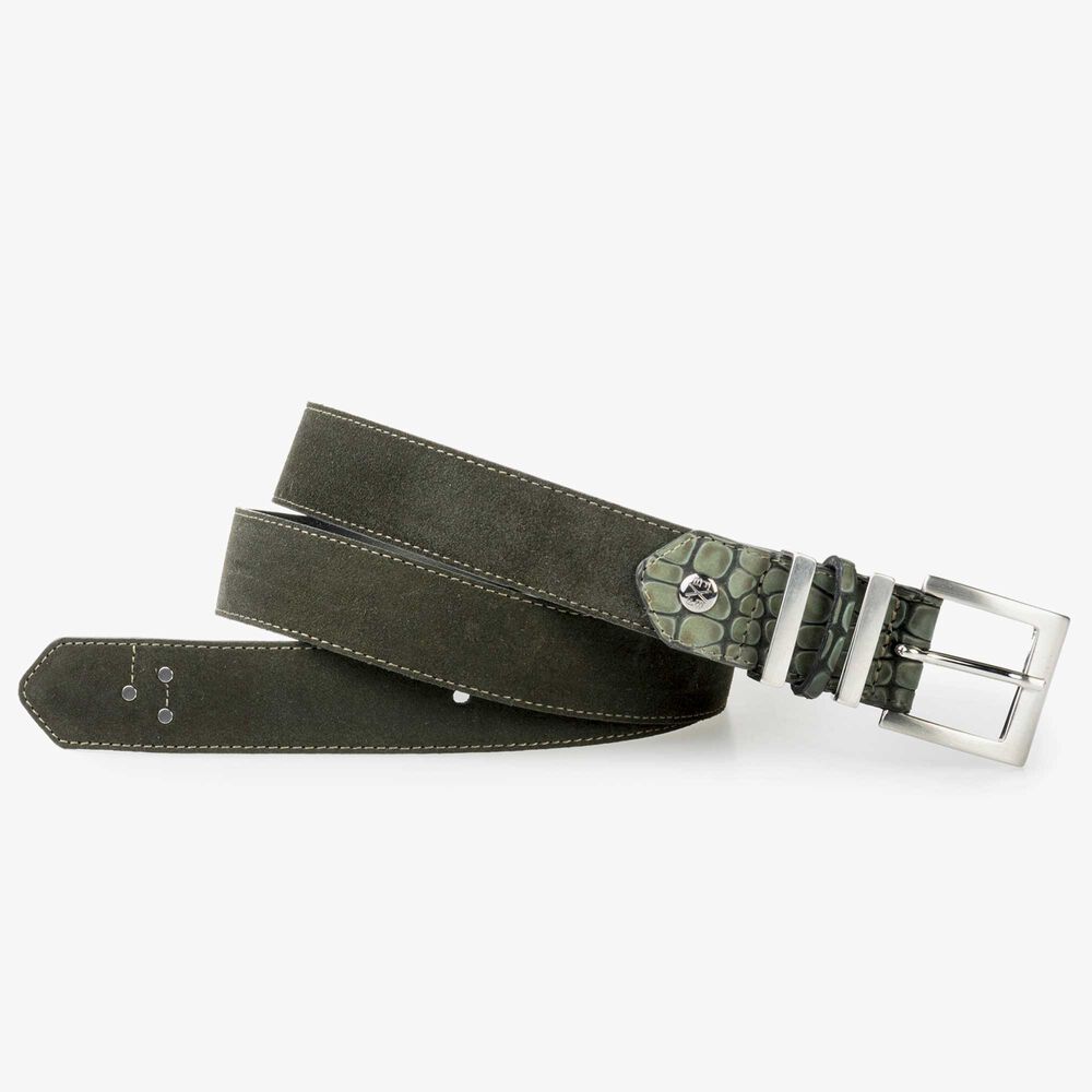 Olive green suede leather women's belt