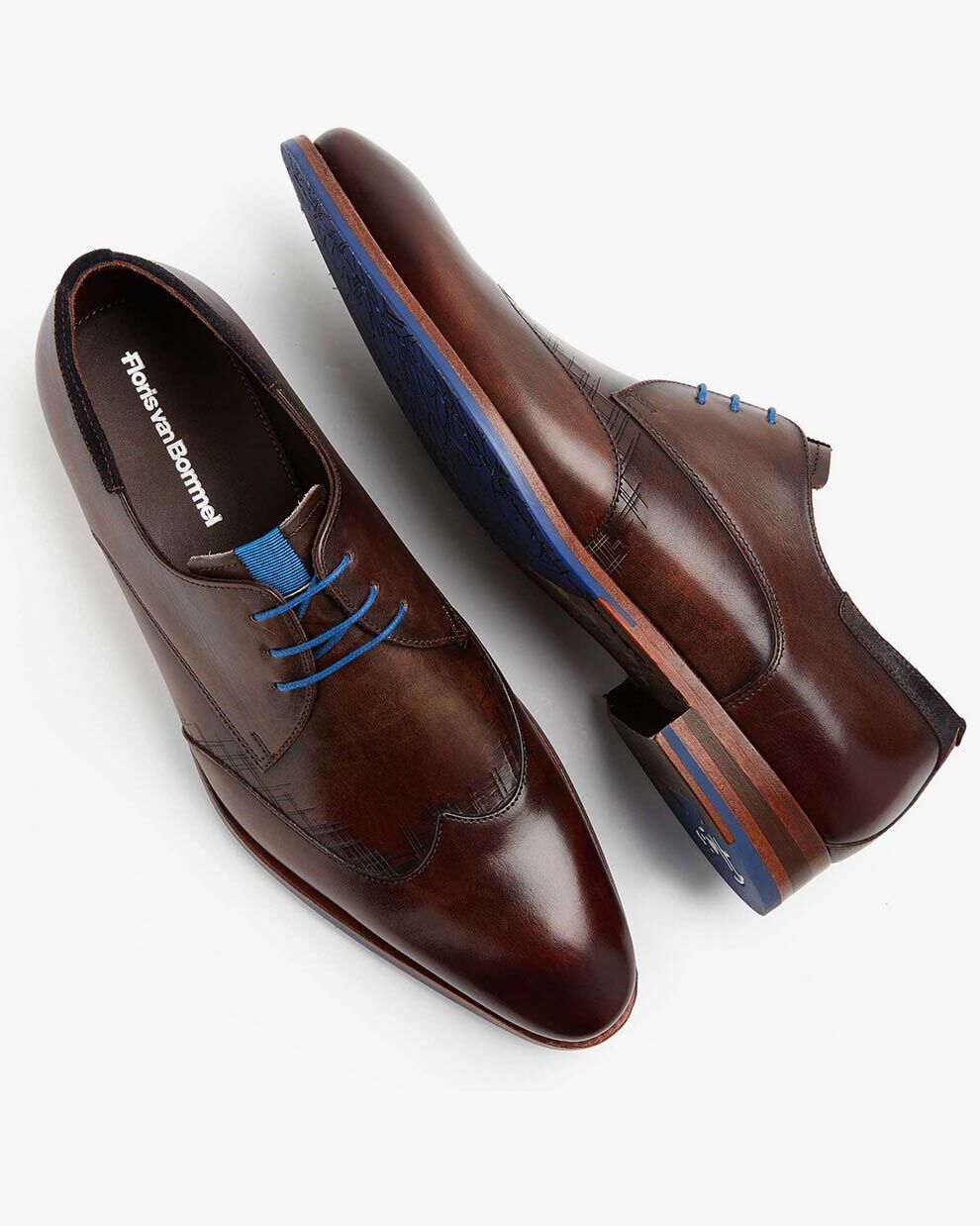 Dark brown leather lace shoe with a laser print Floris van Bommel