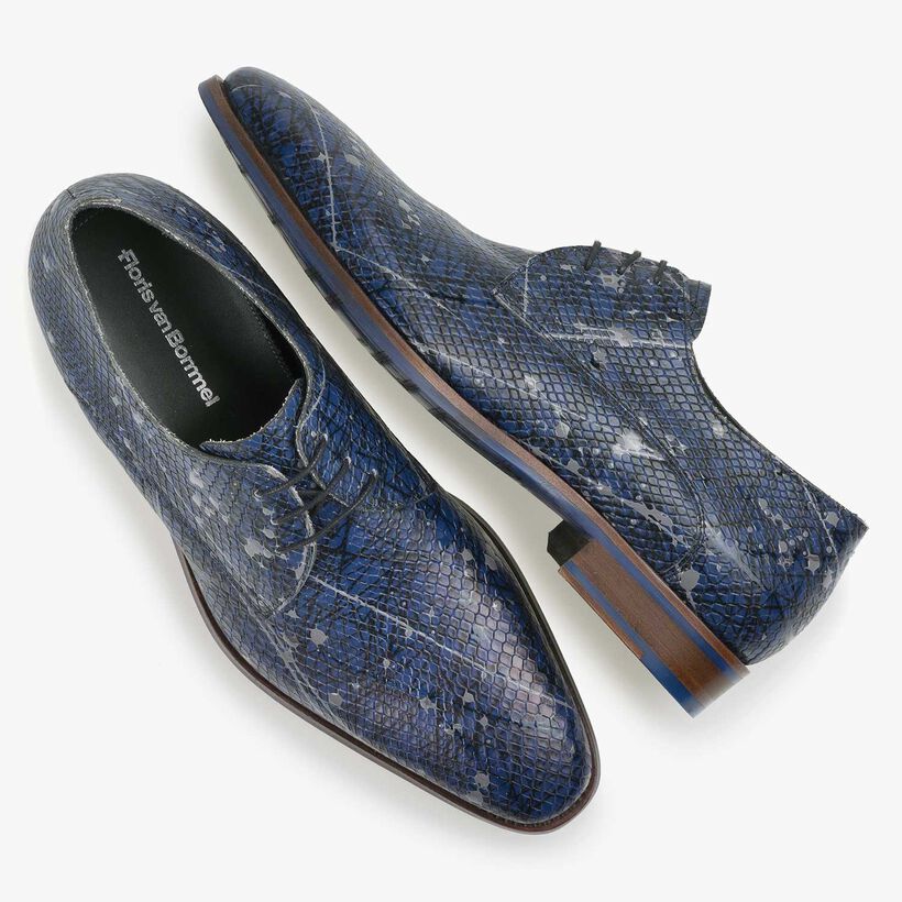 Blue printed calf leather lace shoe