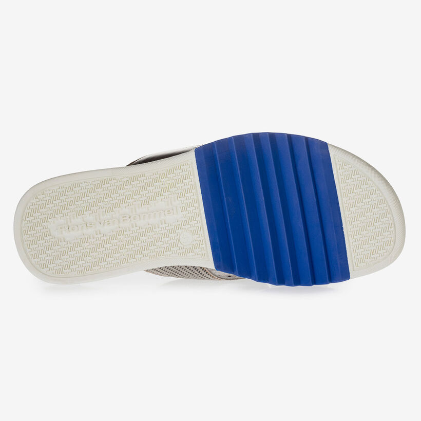 Beige suede leather cross strap slipper with print