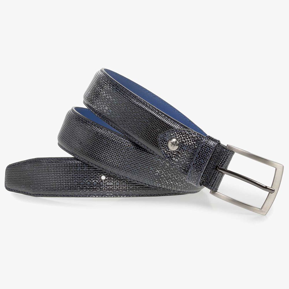 Premium blue printed metallic leather belt