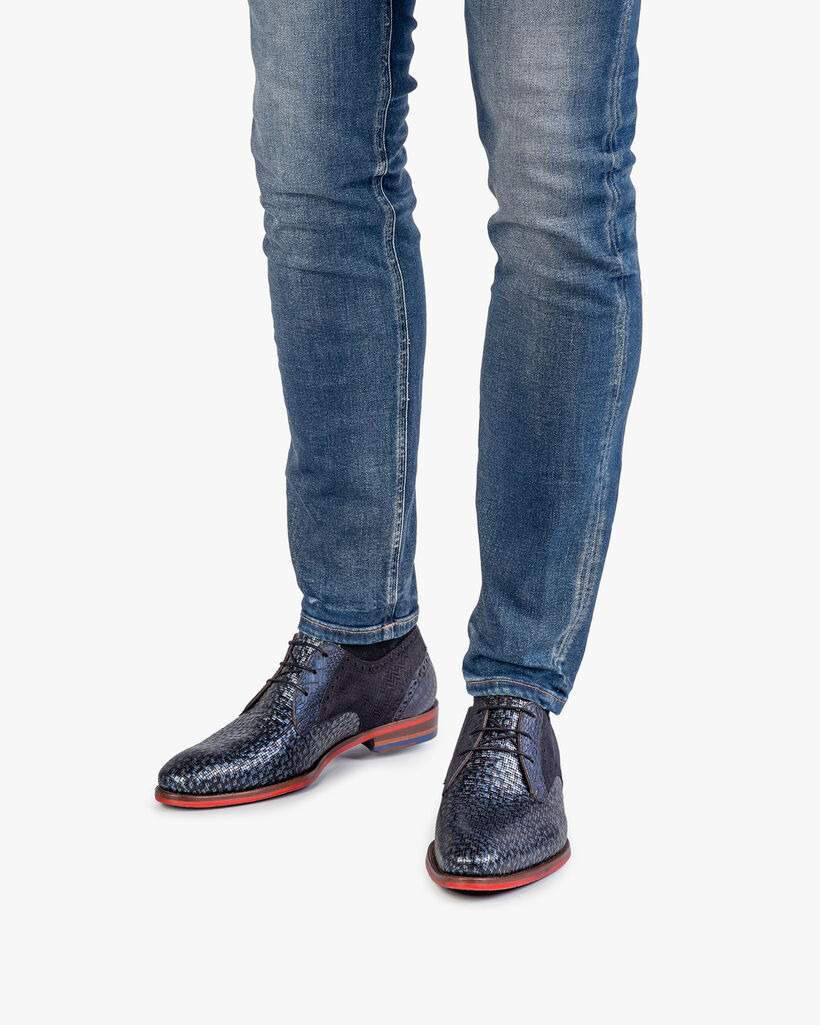 Schn&uuml;rschuh blau metallic