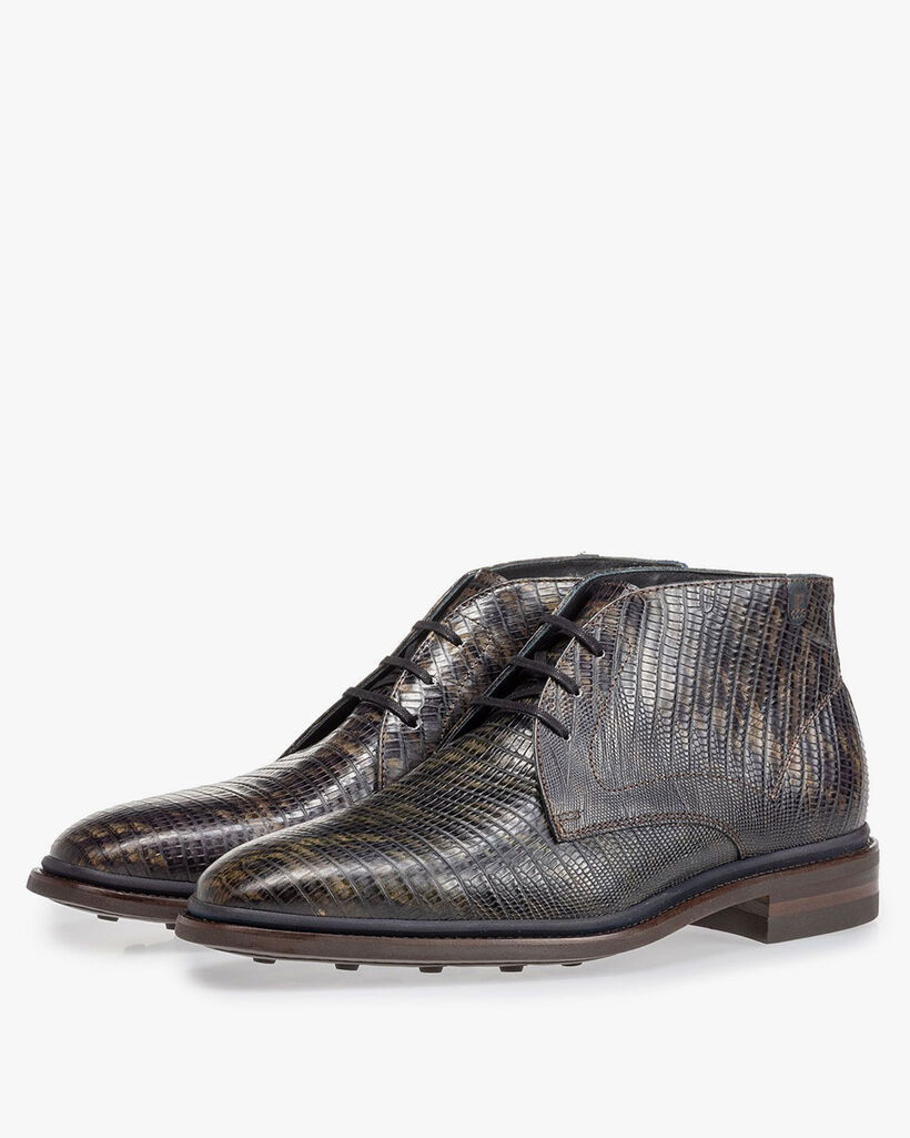 Stiefel Eidechsenprint dunkelgr&uuml;n