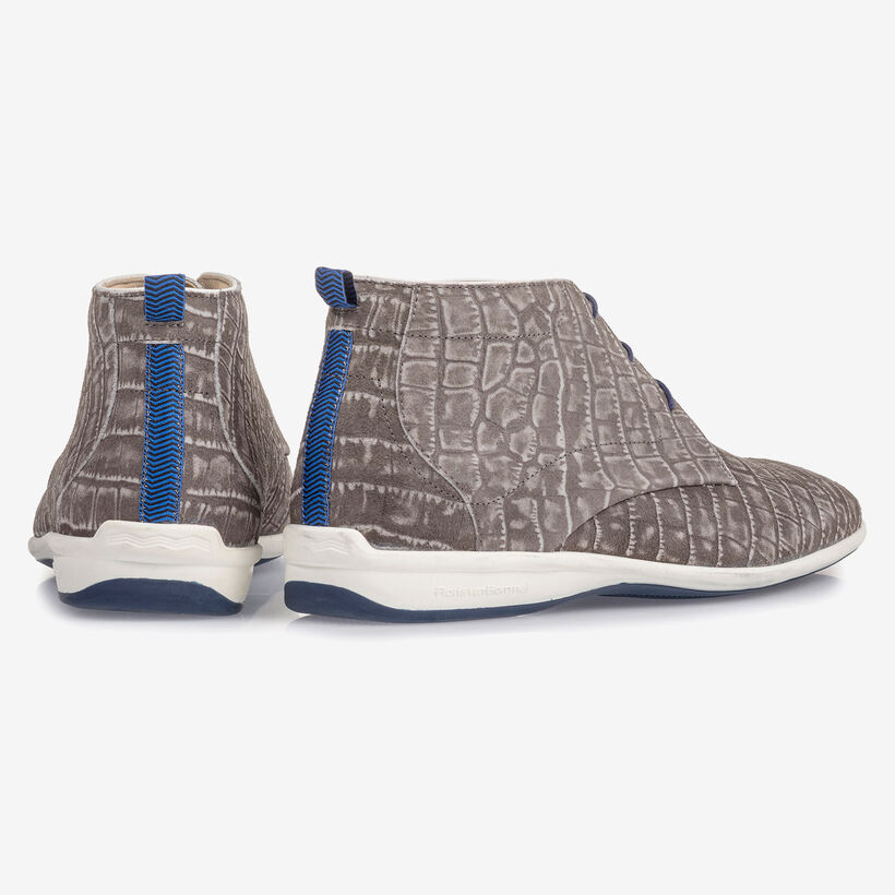 Dark grey lace boot with croco print