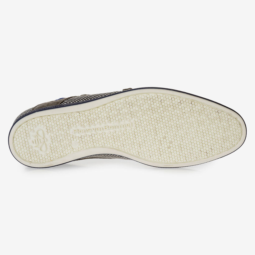 Grey suede leather monk strap with print